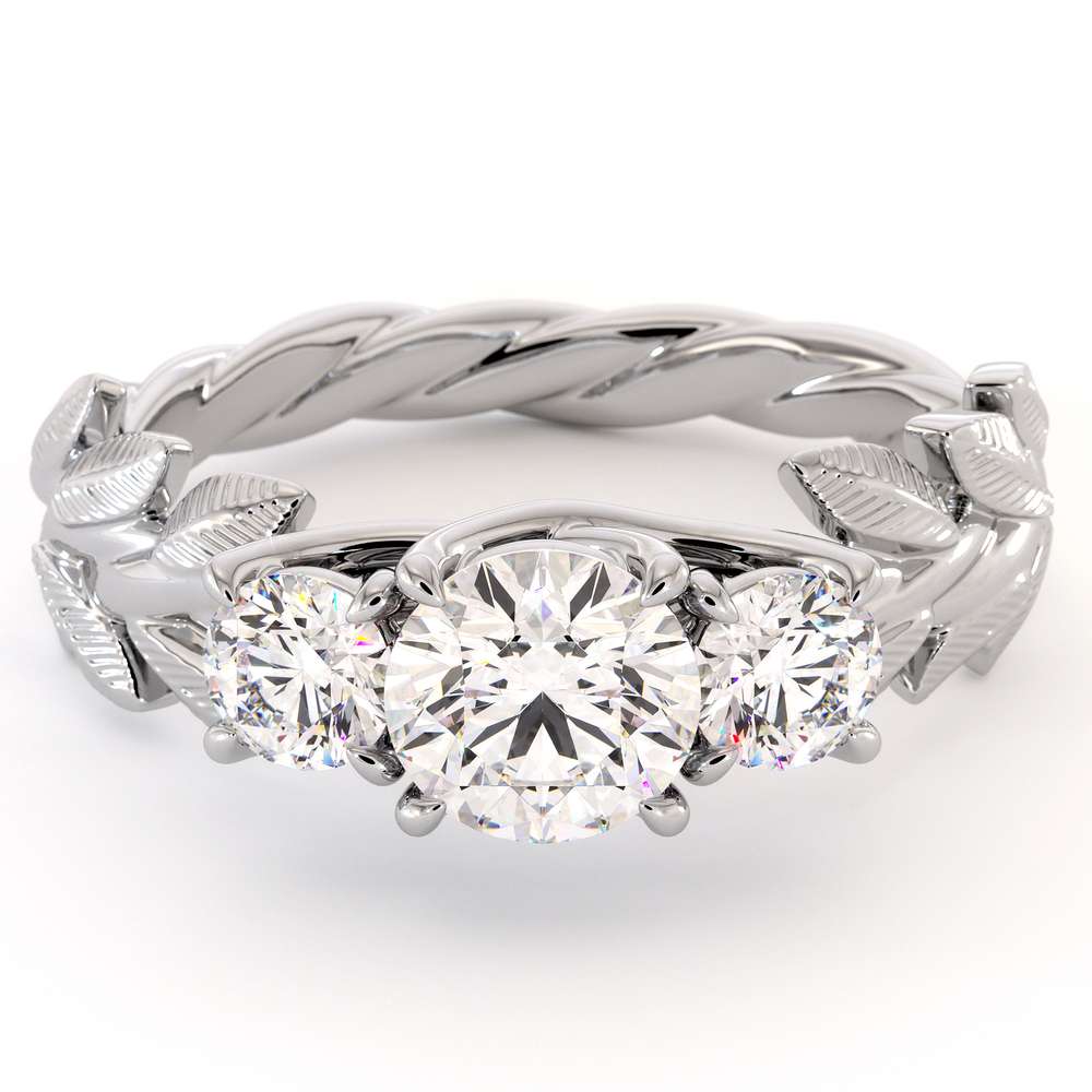 Leafy Three Stone Diamond Ring