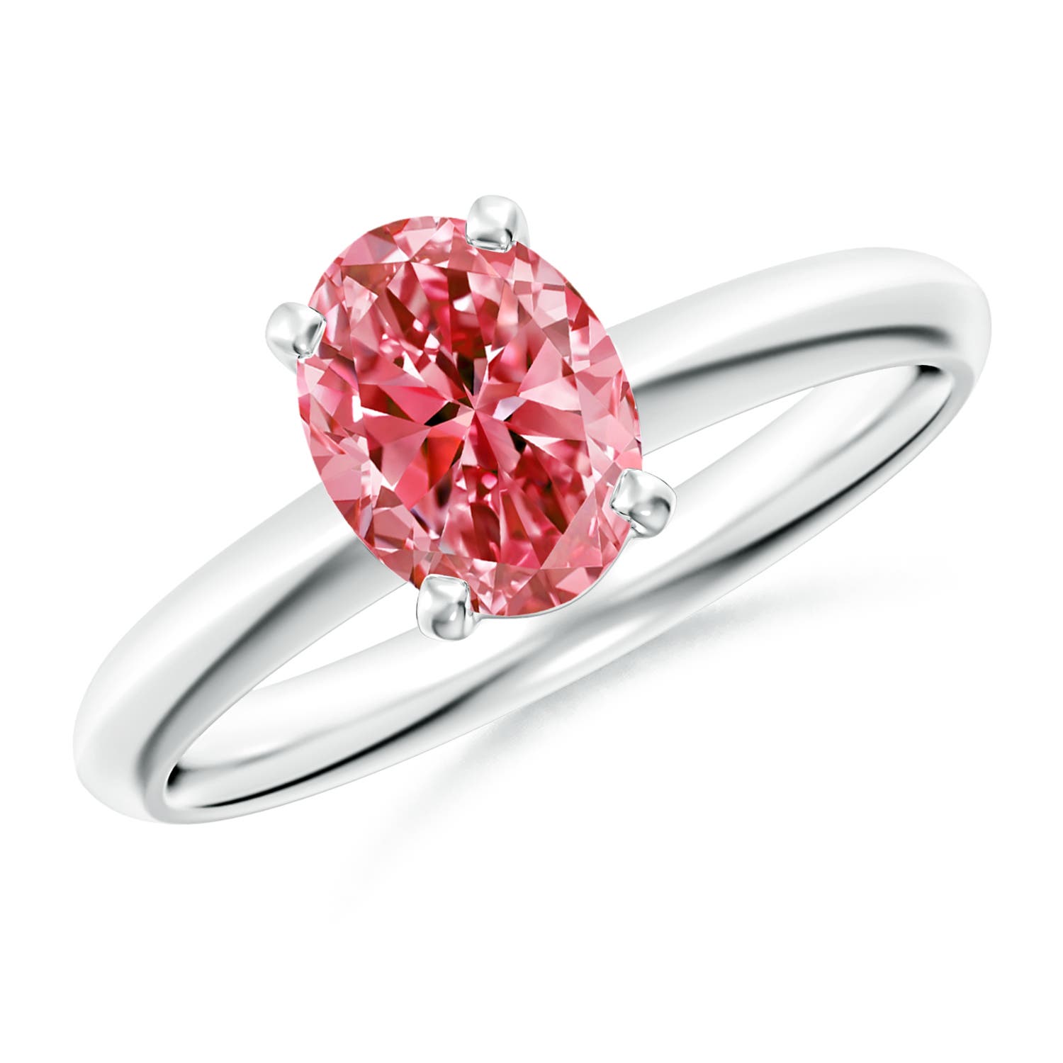 Three stone Oval Lab Grown fancy Intense Pink Diamond Ring