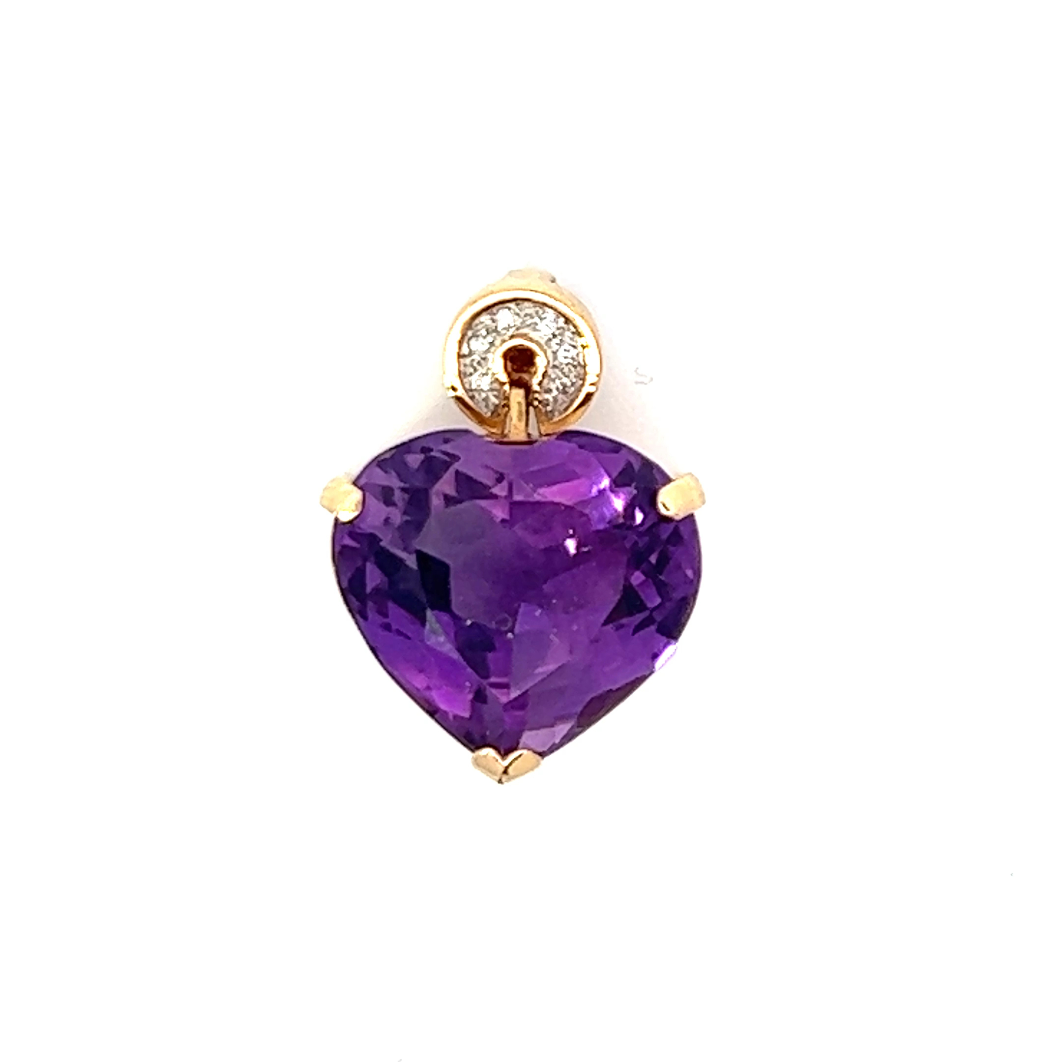 14KY 0.06ct Diamond heart Amethyst pendant