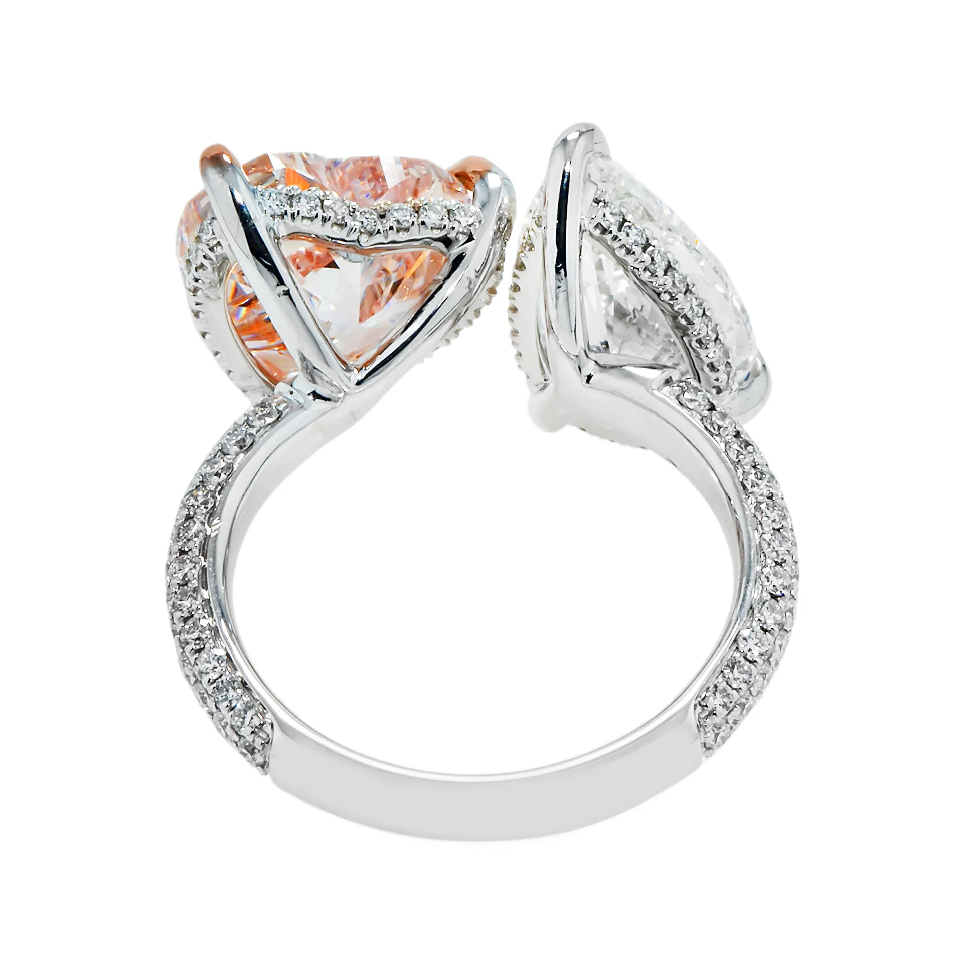 Vivid Pink Heart And Pear Shape Engagement Ring