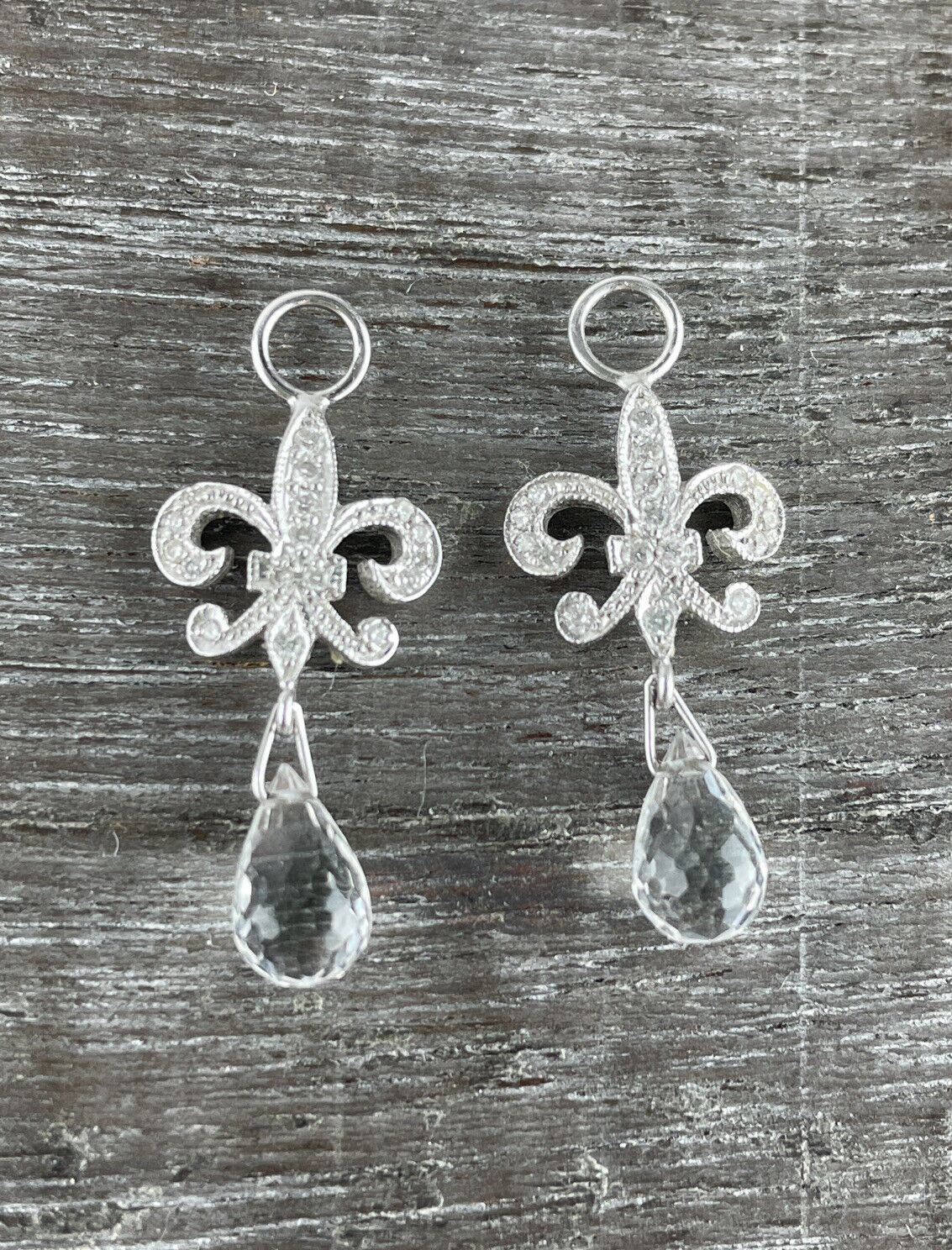 Jude Frances 18k Gold Diamond & White Topaz Fleur De Lis Charms